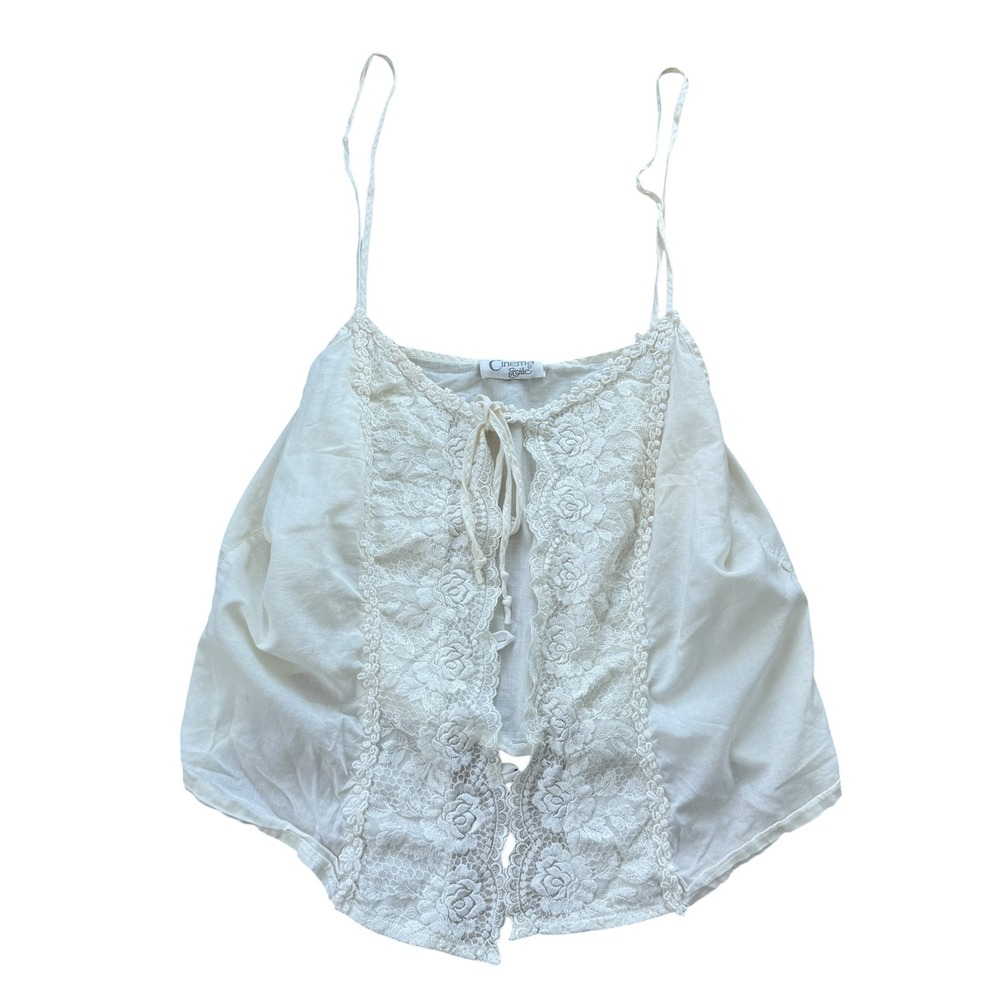Cinema Etoile Floral Lace Open Front Cami Top Vintage Romantic Medium White 90s